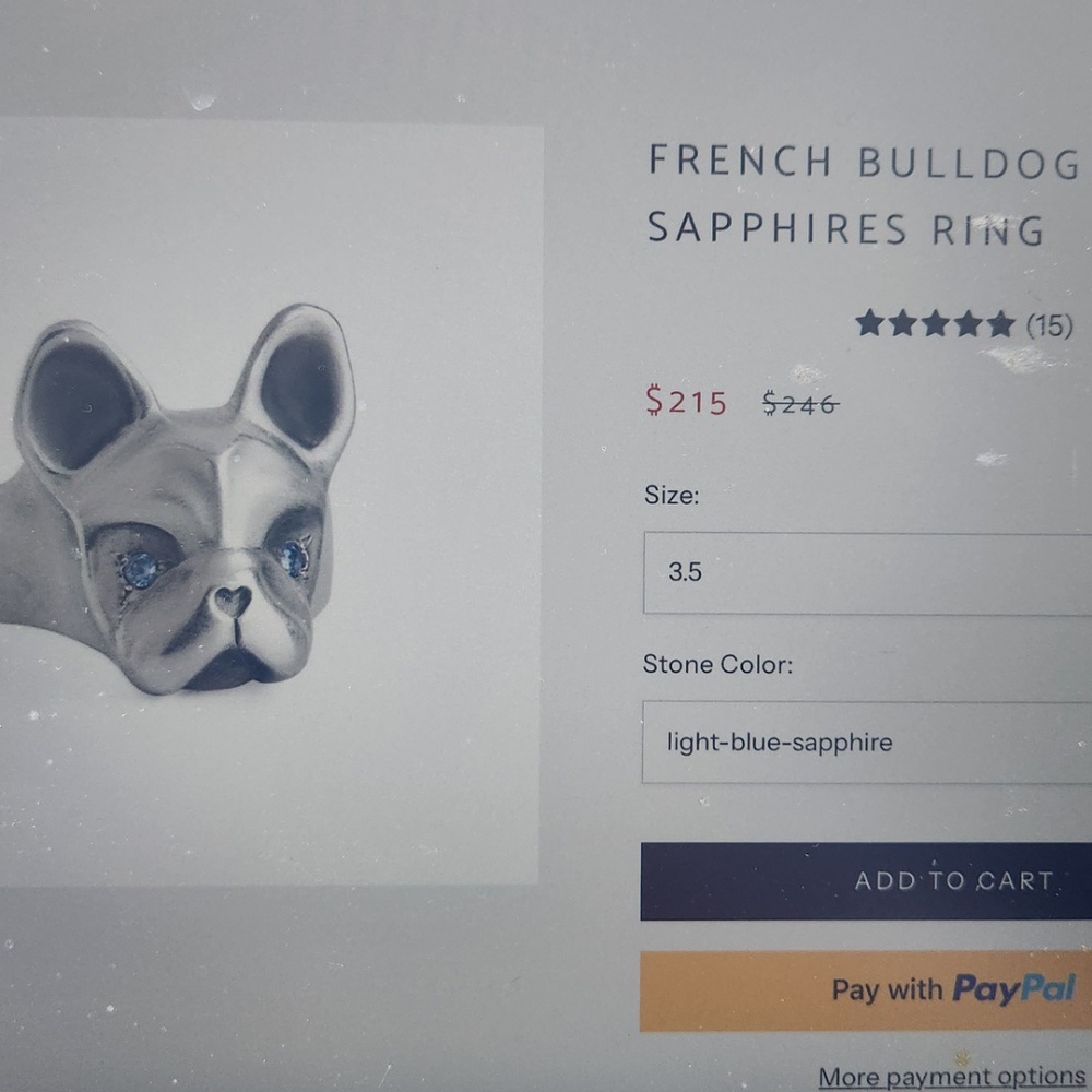 Elina Gleizer Silver Frenchie Ring, Sapphir Eyes, oxydized silver, 6, preloved - Picture 7 of 7
